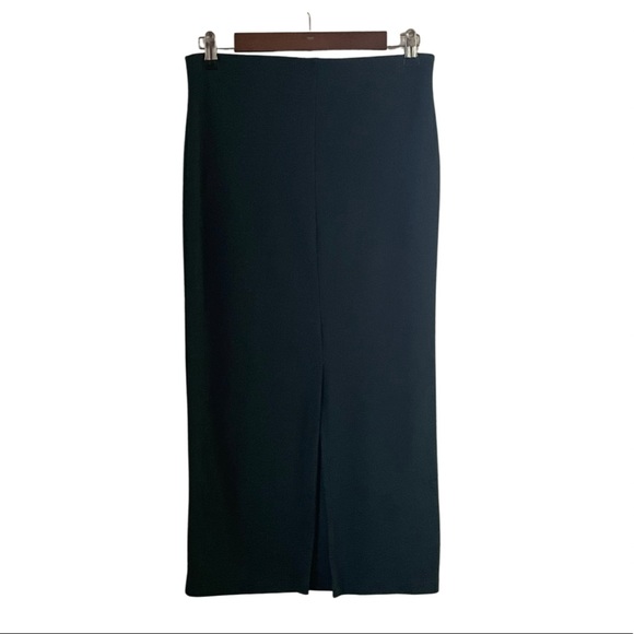 VINTAGE Dark Green Front Zipper Gold Accents MIDI Straight Pencil Skirt Size L - Picture 2 of 7
